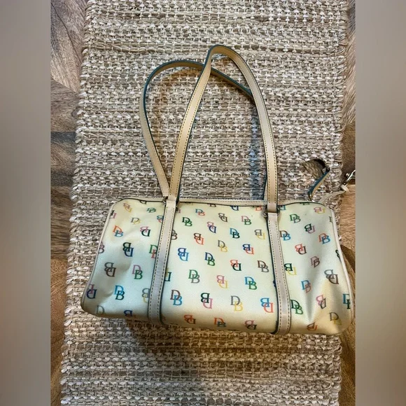 Dooney & Bourke Cream Satchel with Multicolor Logo - Picture 3 of 7